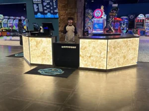 Marble Custom Light Panel Service Counter Project for an Arcade