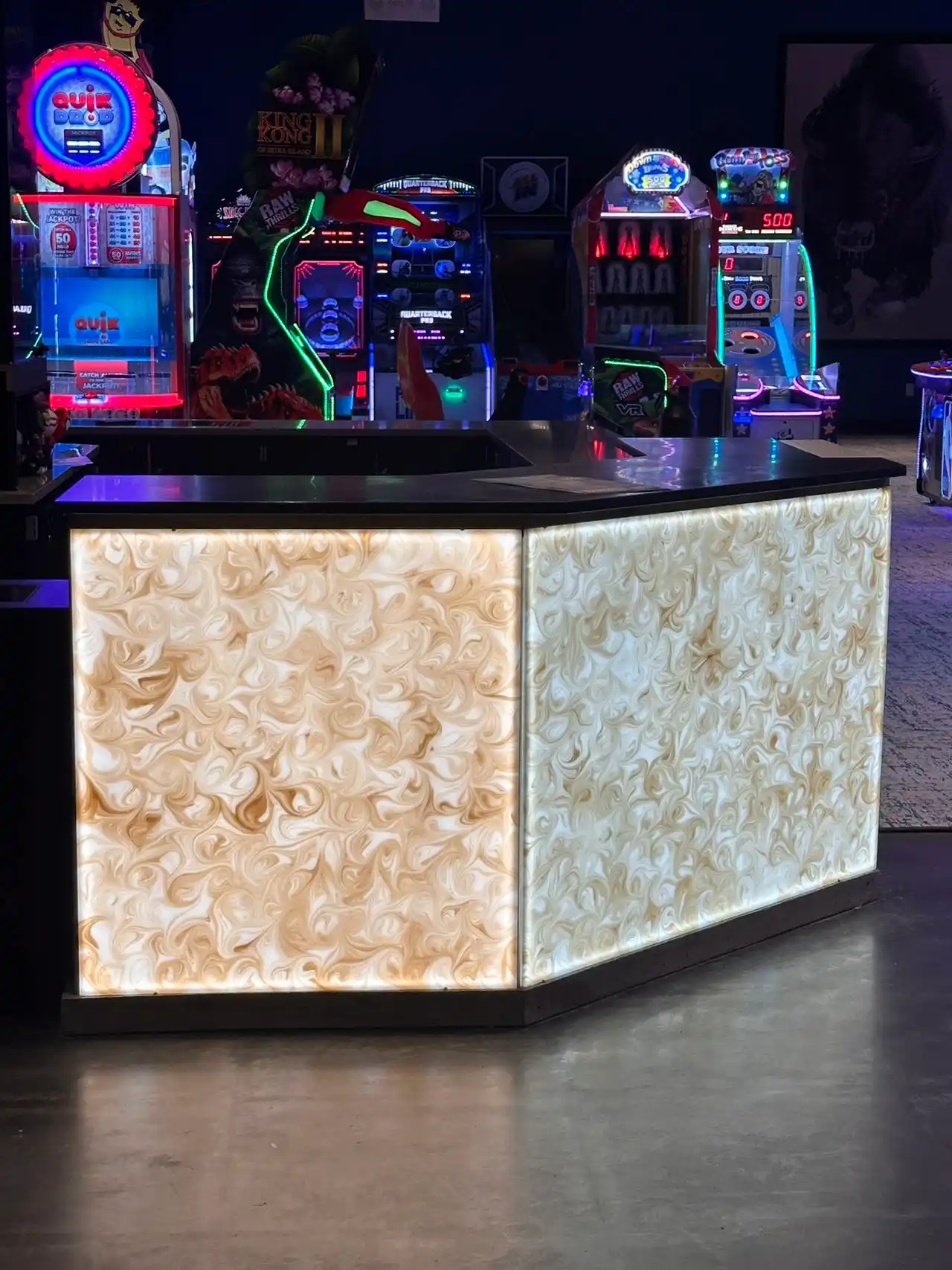 Marble Custom Light Panel Service Counter Project for an Arcade