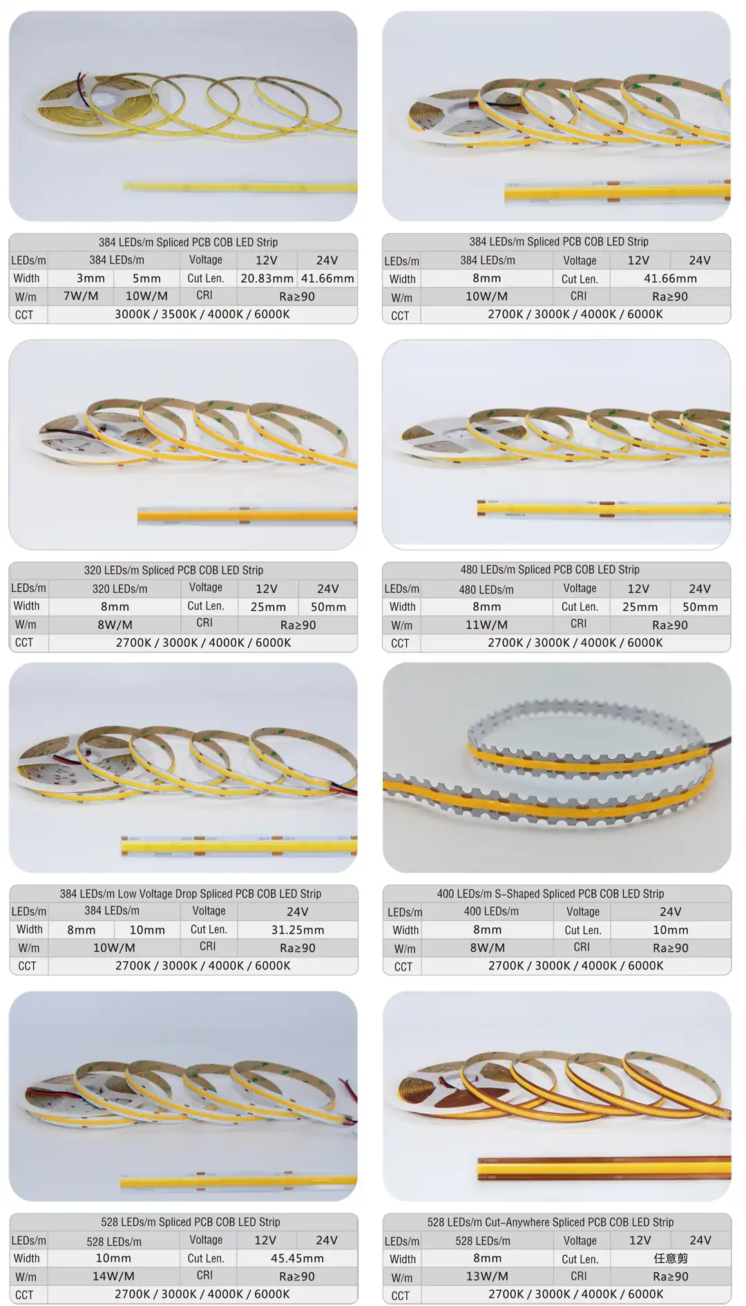 384 LEDs/m Spliced PCB COB LED Strip